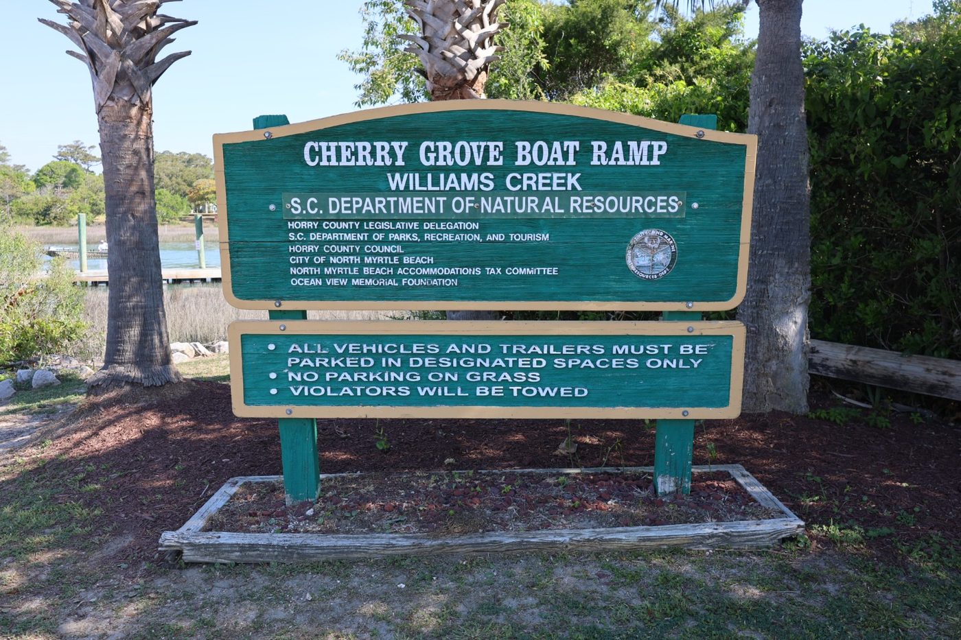 Cherry Grove Boat Ramp Williams Creek SCDNR sign