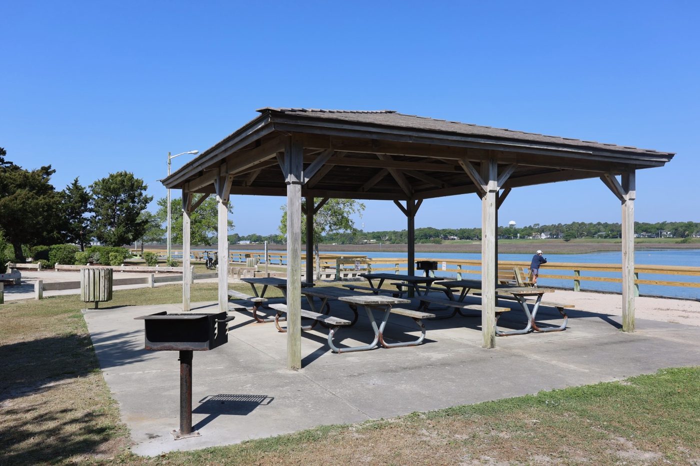 Covered pavilion with picnic tables and grills at Cherry Grove Park