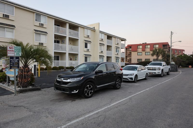 Side street parking near the north entrance at Cherry Grove Beach