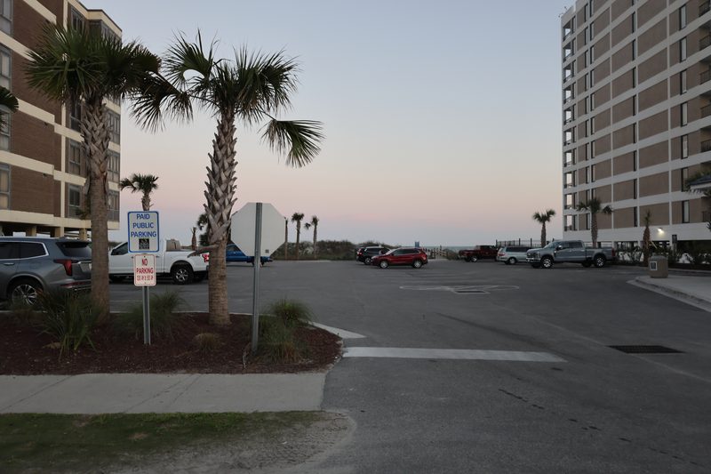 Oceanside view of the paid parking lot at The Point, Cherry Grove Beach