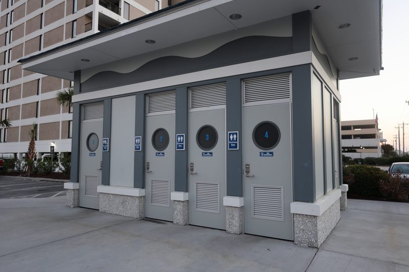 Public restrooms at the paid parking lot near The Point, Cherry Grove Beach