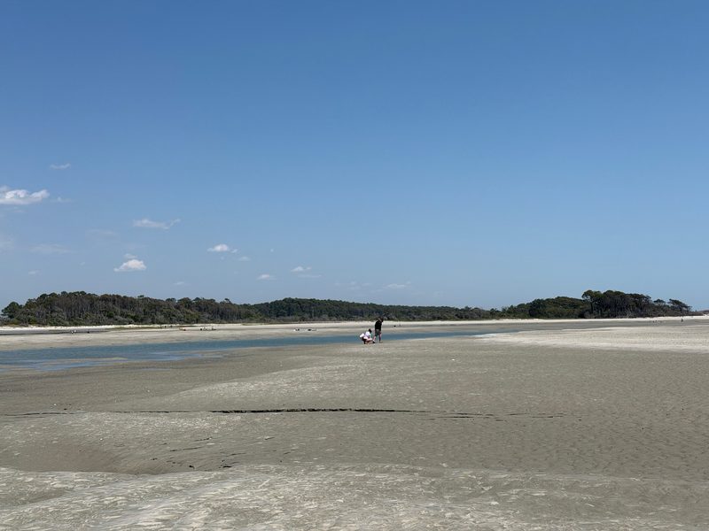 Shelling and kayaking at The Point, Cherry Grove Beach at low tide