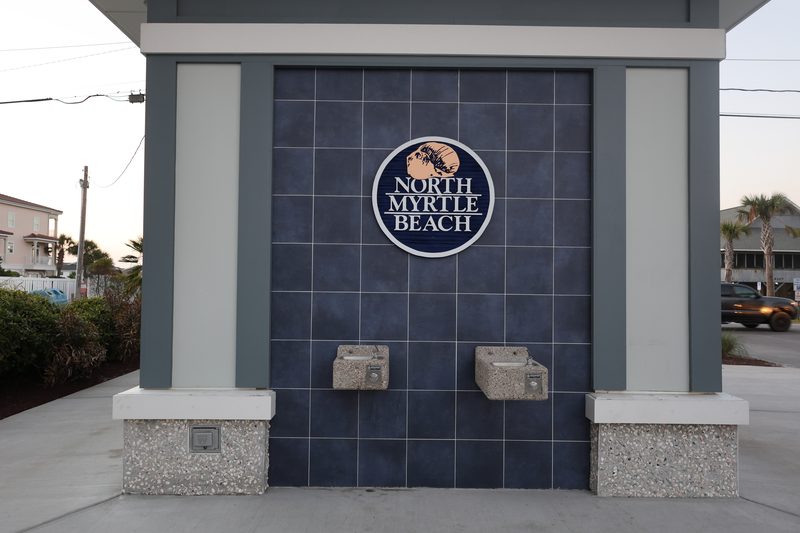 Water fountain near the front of the parking lot at Cherry Grove Beach